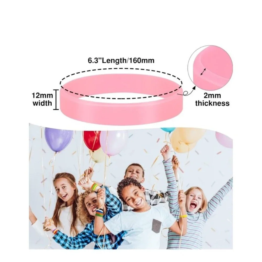 100PCS Silicone Bracelets Wristbands for kids, Pink Blank Rubber Wristbands